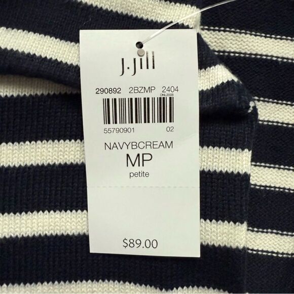 J. Jill Striped Collared Pullover Sweater Navy Cream Cotton Blend MP NWT - Picture 4 of 6